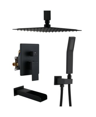 3-Function 10-In Ceiling Mounted Shower System With Waterfall Tub Filler (Matte Black)