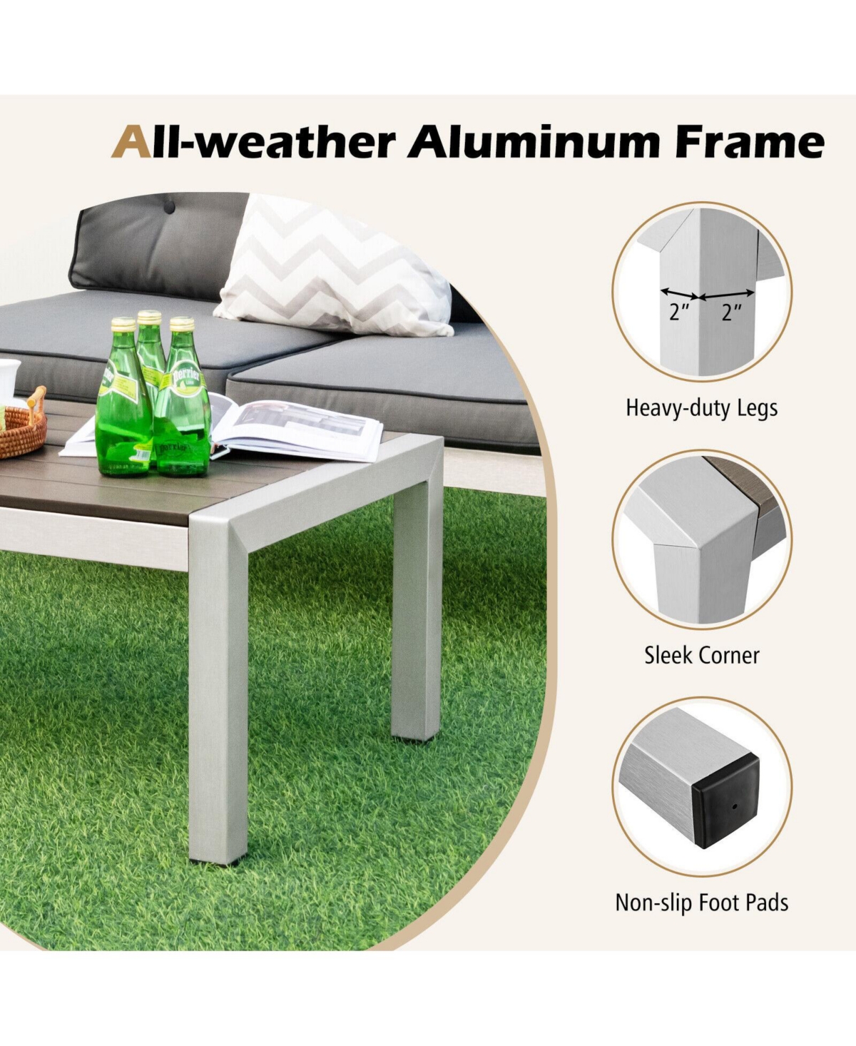 Gouun Modern Rectangular Patio Table with Plastic Wood Tabletop and Rustproof Aluminum Frame