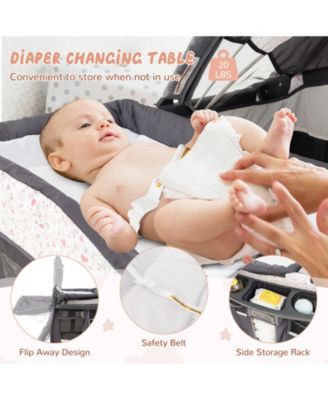 Kids 4 in 1 Portable Pack and Play Nursery Center with Bassinet-Heart