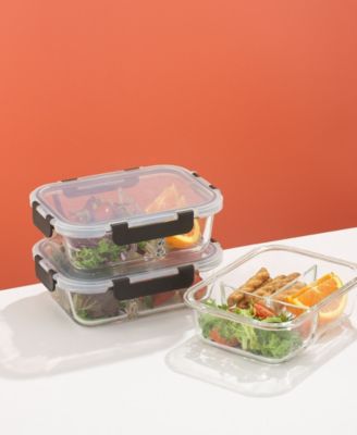 3-Sectional Set of 5 Glass Food Storage Containers