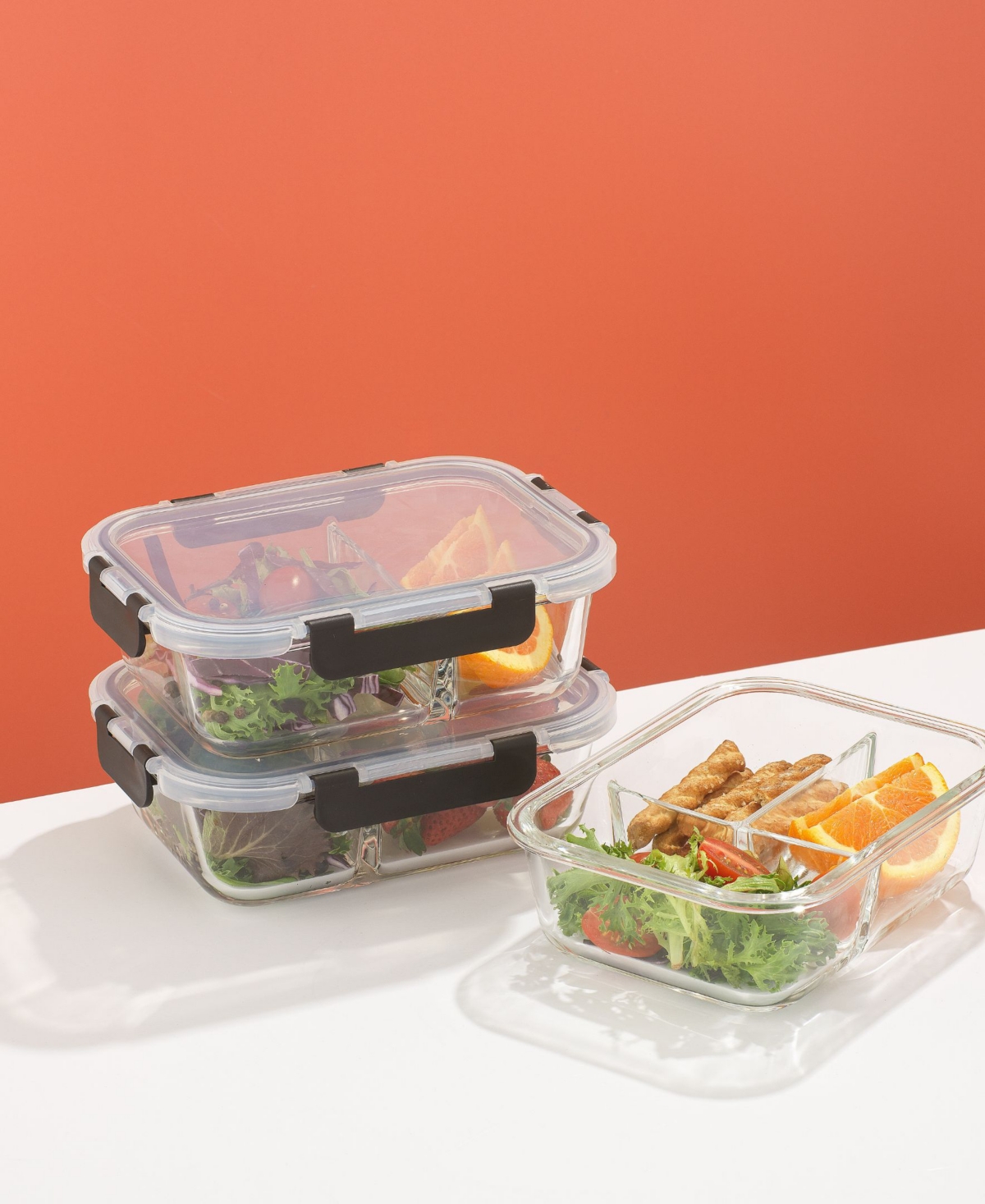 JOYJOLT 3-SECTIONAL SET OF 5 GLASS FOOD STORAGE CONTAINERS 