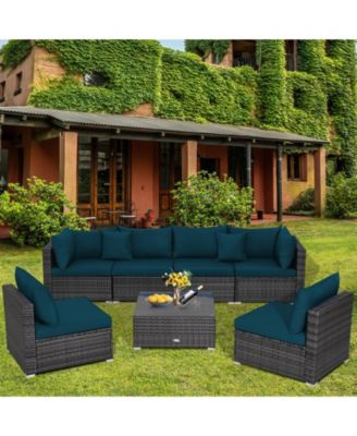 7 Pieces Patio Rattan Furniture Set Sectional Sofa Garden Cushion