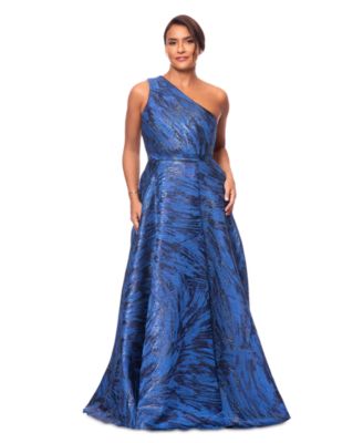 XSCAPE - Women's One-Shoulder Metallic Jacquard Gown