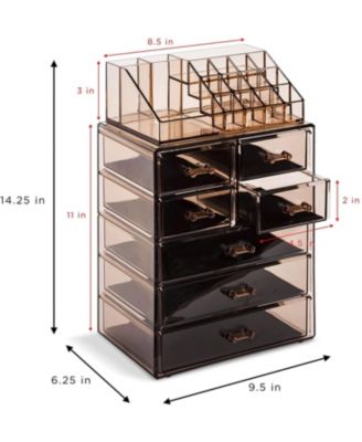 Medium Makeup Organizer Set - (3 Large / 4 Small Drawers/Top Tray) Brown