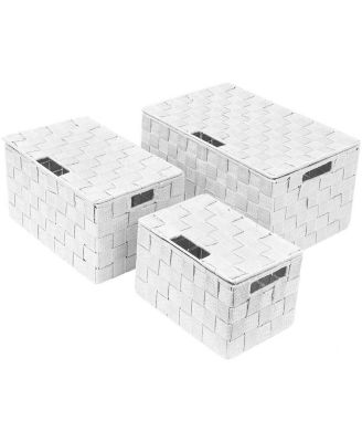 3 Piece Decorative Stackable Woven Basket with Lid and Built-in Carry Handles - Great for Storage and Organization