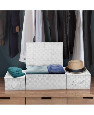 3 Pack Decorative Stackable Woven Basket with Lid and Built-in Rope Carry Handles - Great for Storage and Organization