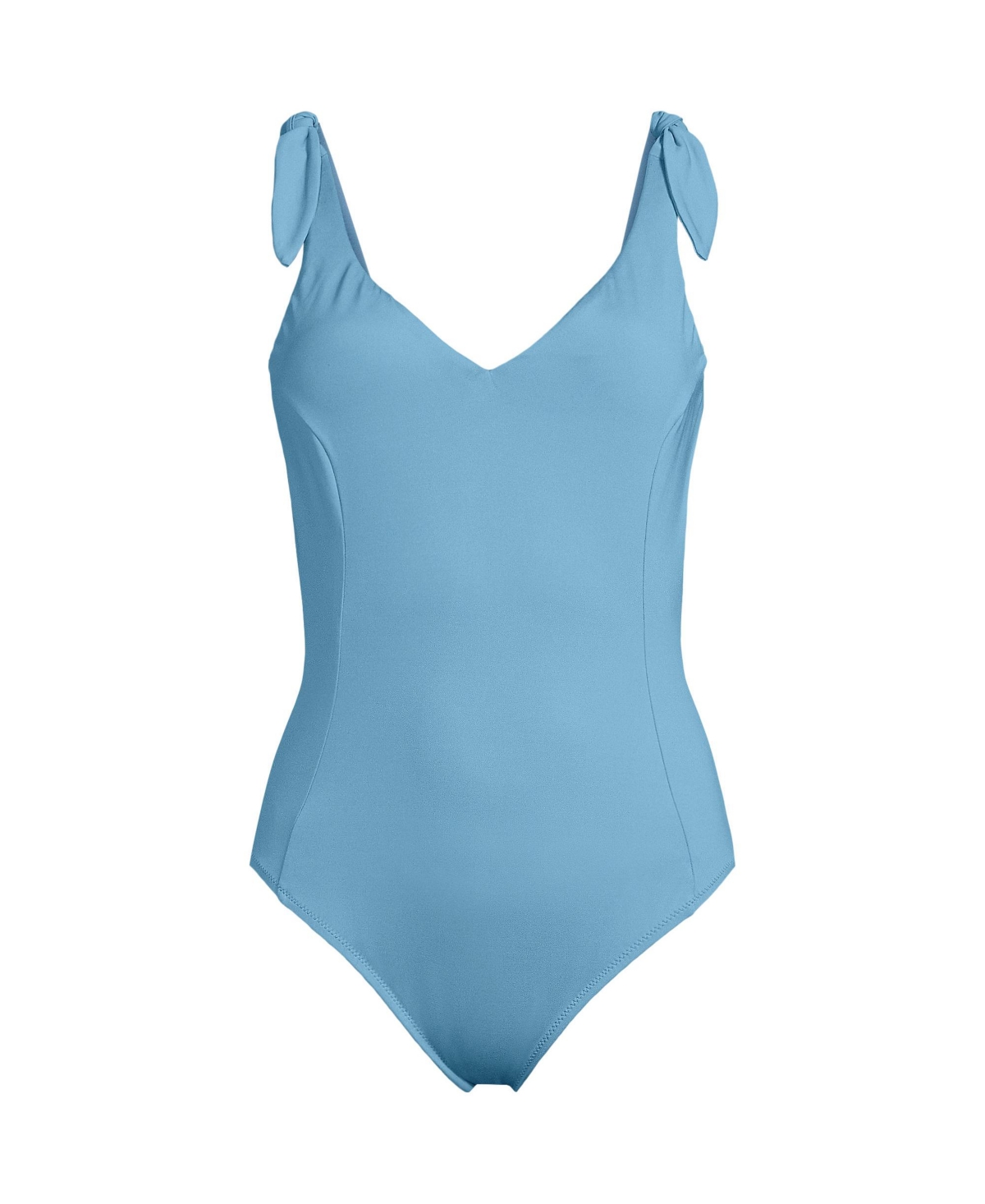 Lands' End Women's Chorine Resistant Tie Shoulder V-neck High Leg One Piece Swimsuit