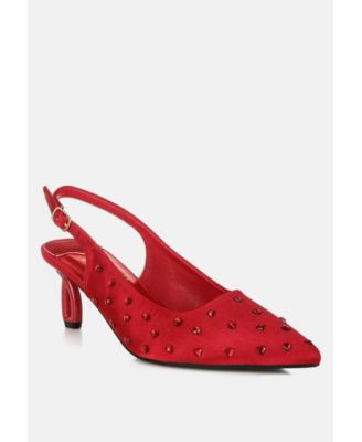 Womens Dasavla Heart-Shaped Rhinestone Studded Slingbacks