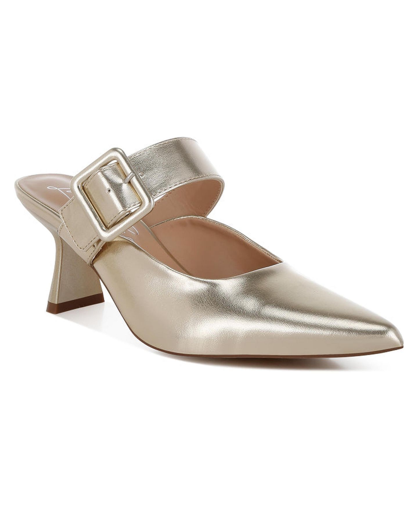 Женские сабо London Rag Bismi Large Buckle Kitten Heel Mules, цвет: Золотая искусственная кожа — фото 2