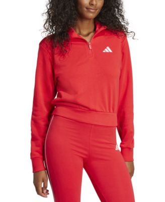 Women's Essentials Color Pop French Terry Cropped Quarter Zip Top