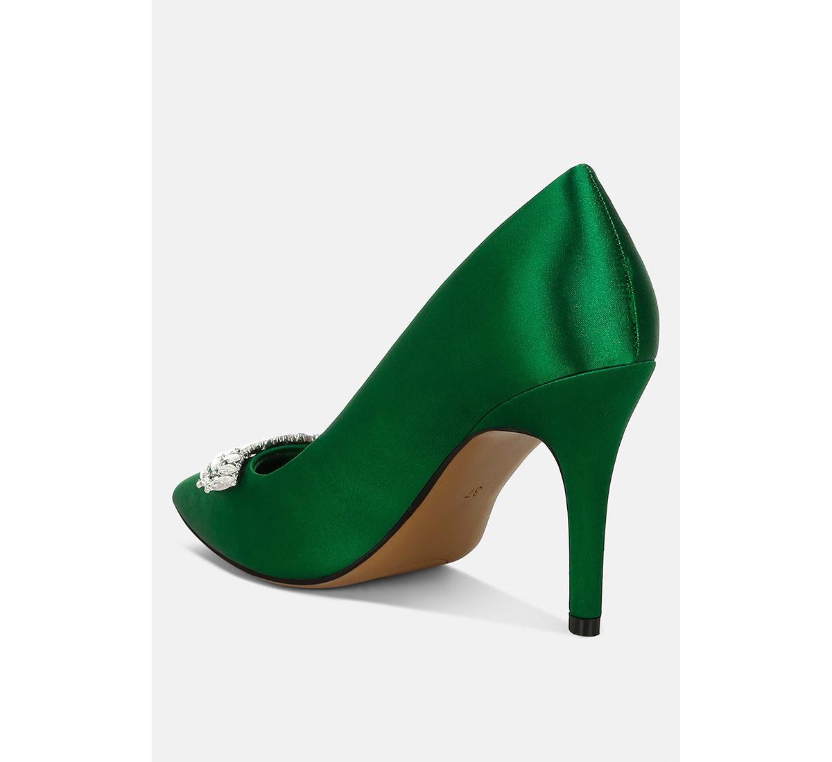 Rag & Co Rhodolia Diamante Brooch Detail Satin Pumps