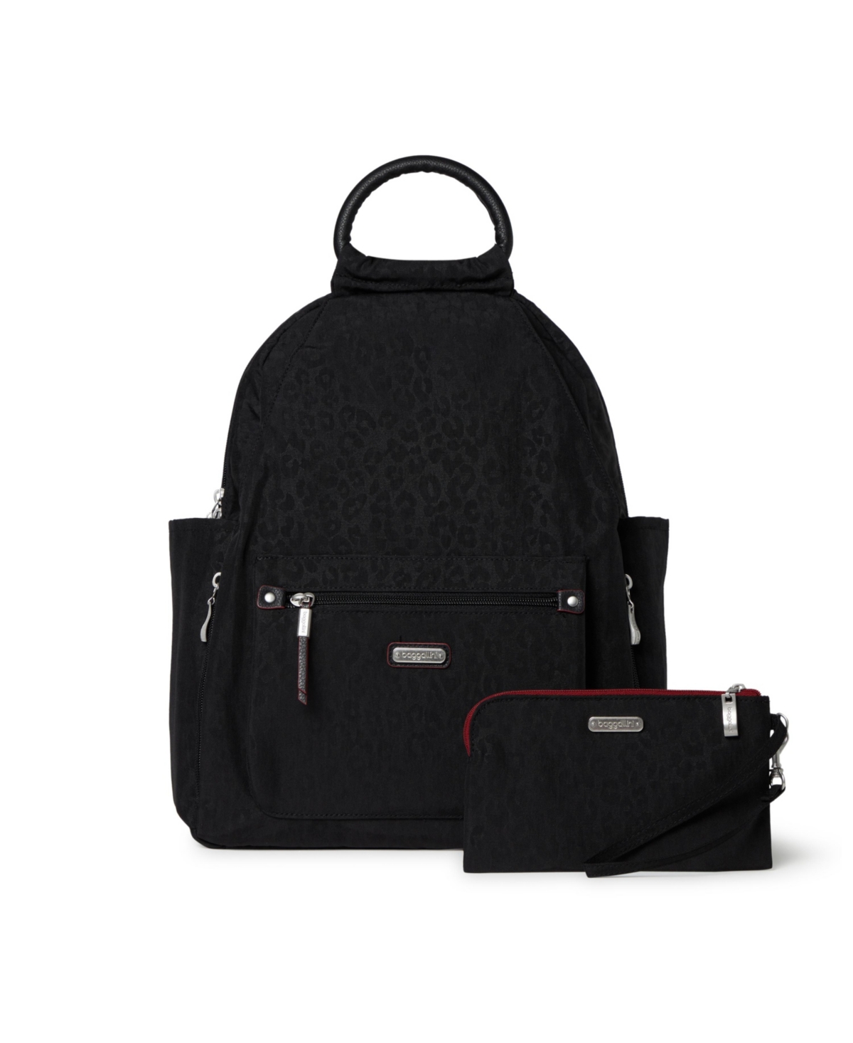 Baggallini All Day Rfid Phone Backpack In Black Cheetah Emboss