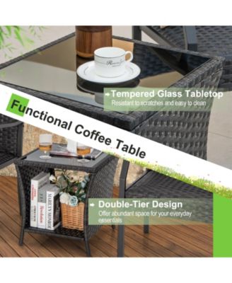 3 Piece Patio Wicker Chair Set with Quick Dry Foam Cushions All Weather