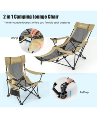 Camping Lounge Chair with Detachable Footrest Adjustable Backrest-Khaki
