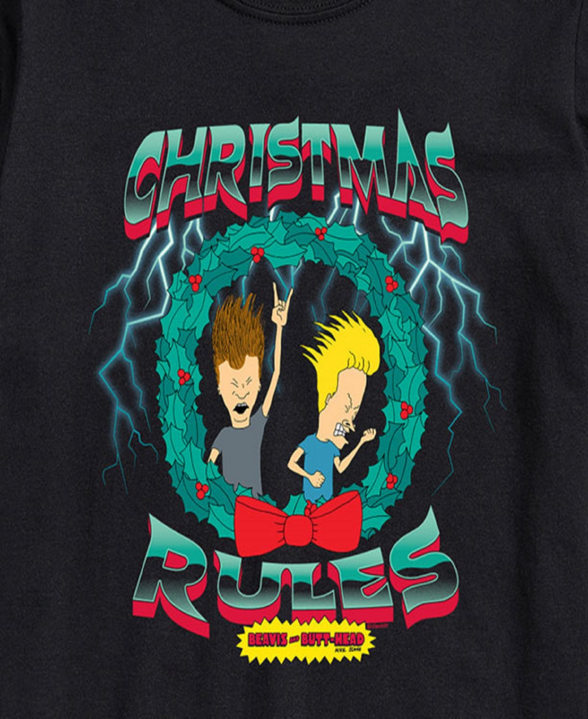Airwaves Men's Beavis Butthead Christmas Rules Short Sleeve Tee In Black