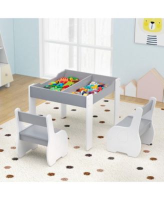 4-in-1 Wooden Activity Kids Table and Chairs with Storage and Detachable Blackboard