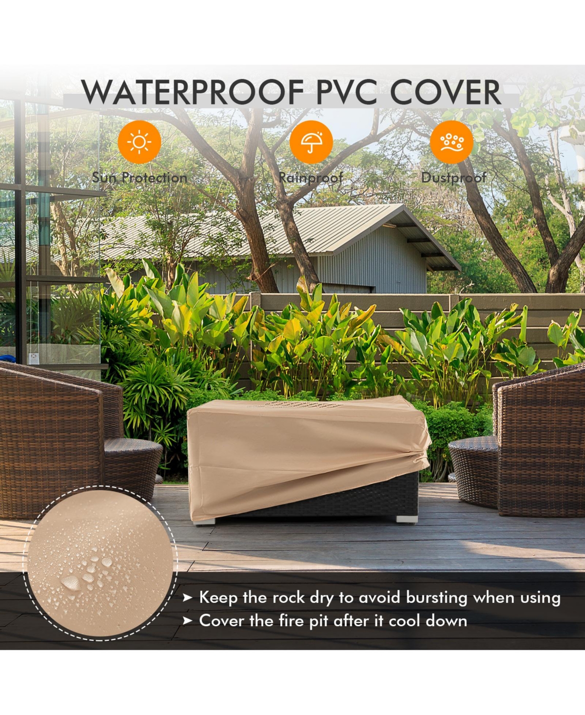 Gouun 32 x 20 Inch Propane Rattan Fire Pit Table Set with Side Table Tank and Cover