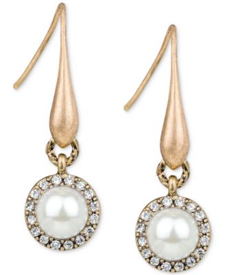 Patricia Nash - Gold-Tone Imitation Pearl & Pav&eacute; Halo Drop Earrings