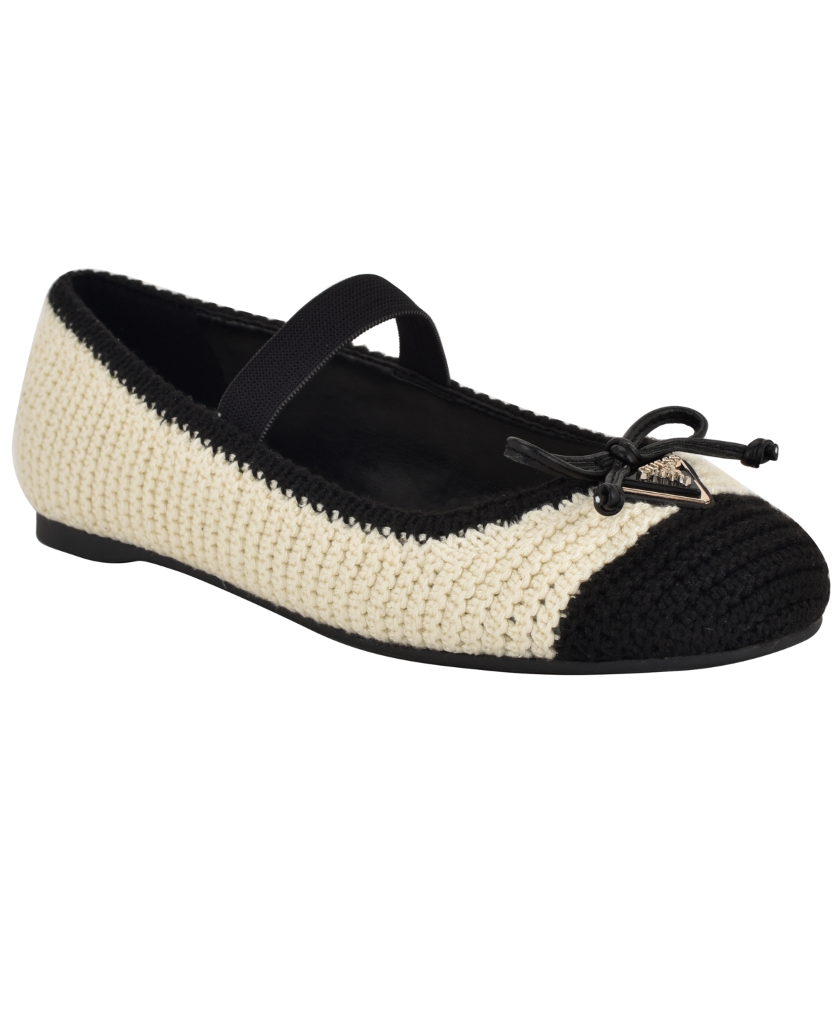 Guess Women's Maysa Crochet Knit Mary Jane Flats In White,black Knit