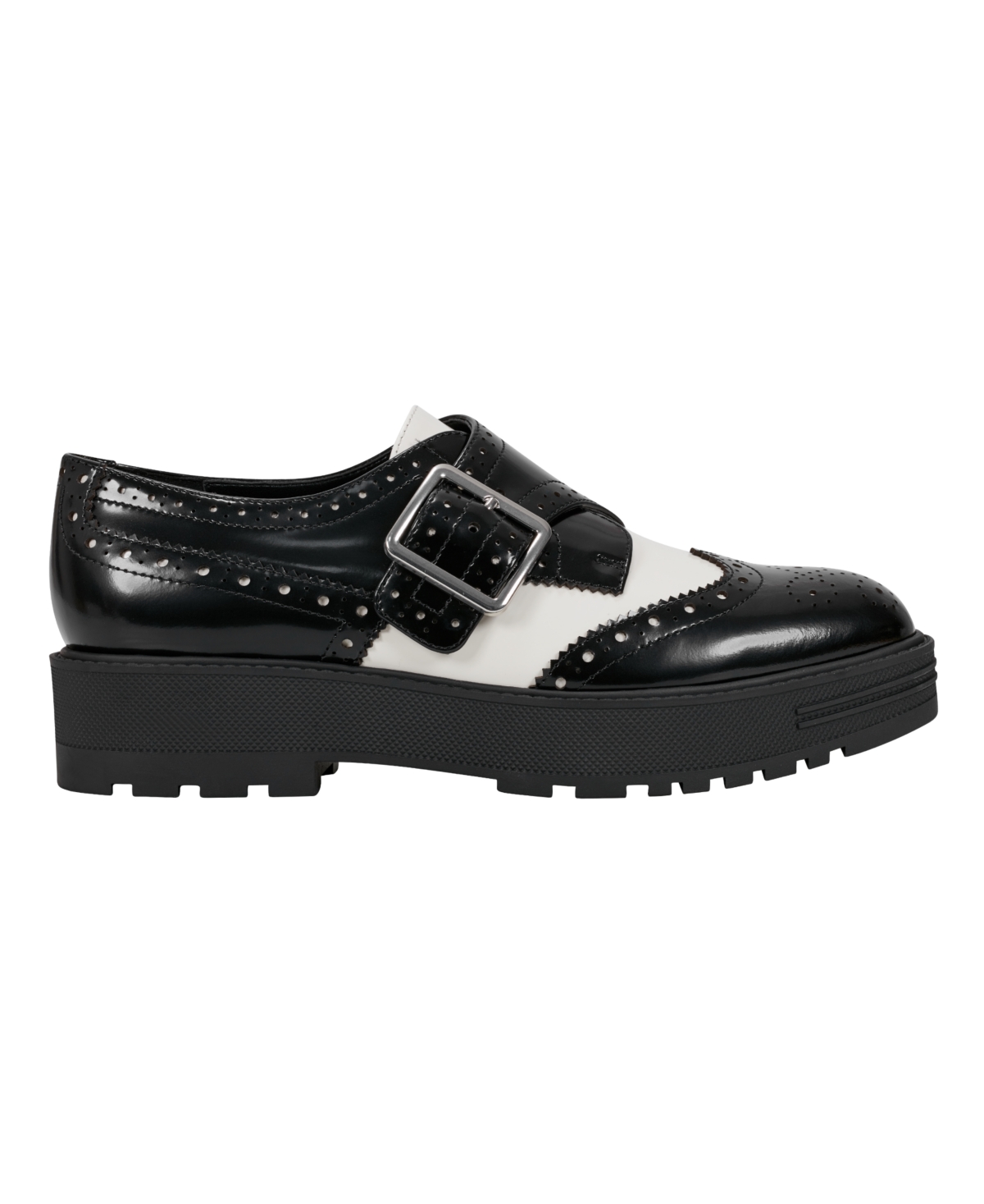 Marc Fisher Ltd Remona Wingtip Monk Strap Platform Loafer In Black,white Leather
