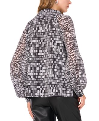 Women's Printed Collared Raglan-Sleeve Top