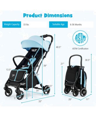 Portable Baby Stroller One-Hand Fold Pushchair W/ Aluminum Frame