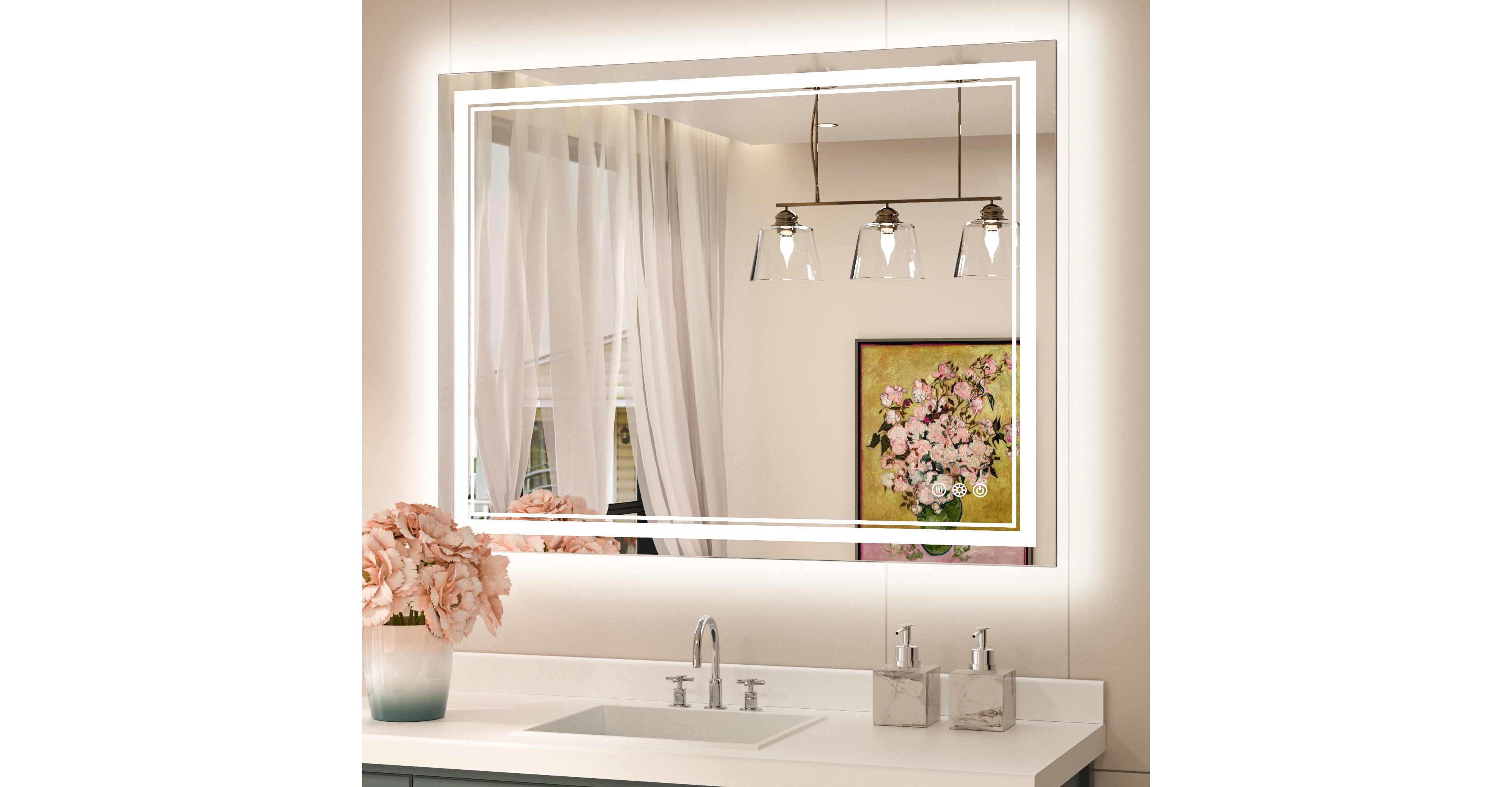keonjinn 40x32 Led Bathroom Mirror with Frontlit and Backlit