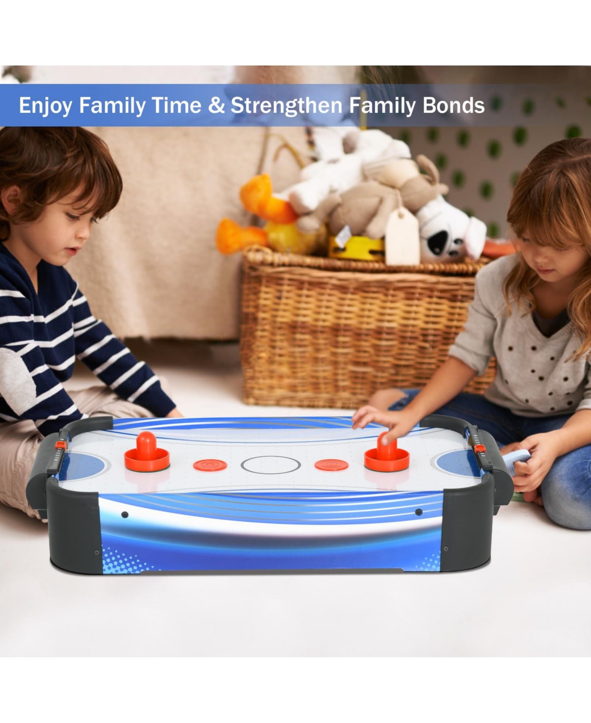 Inolait Mini Tabletop Air Hockey Game with Electric Motor Fan, 2 Pushers and 2 Air Hockey Pucks