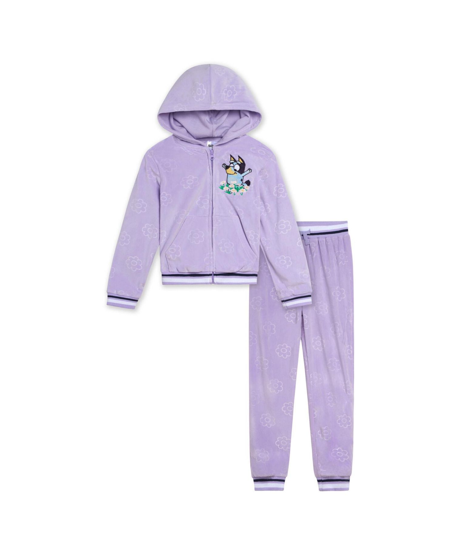 Girls Velour Zip Up Hoodie and Jogger Pants Outfit Set
