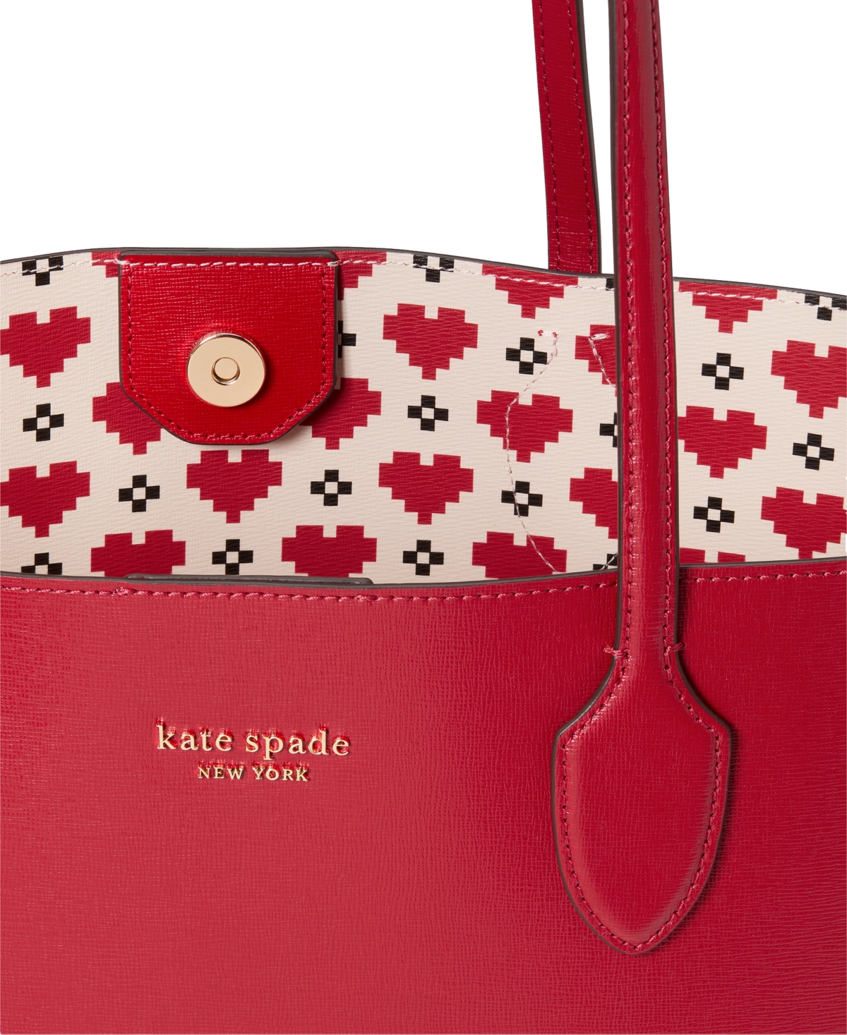 kate spade new york Bleecker Pixelated Hearts Pop Print Crossgrain Leather Tote with Removable Pouch