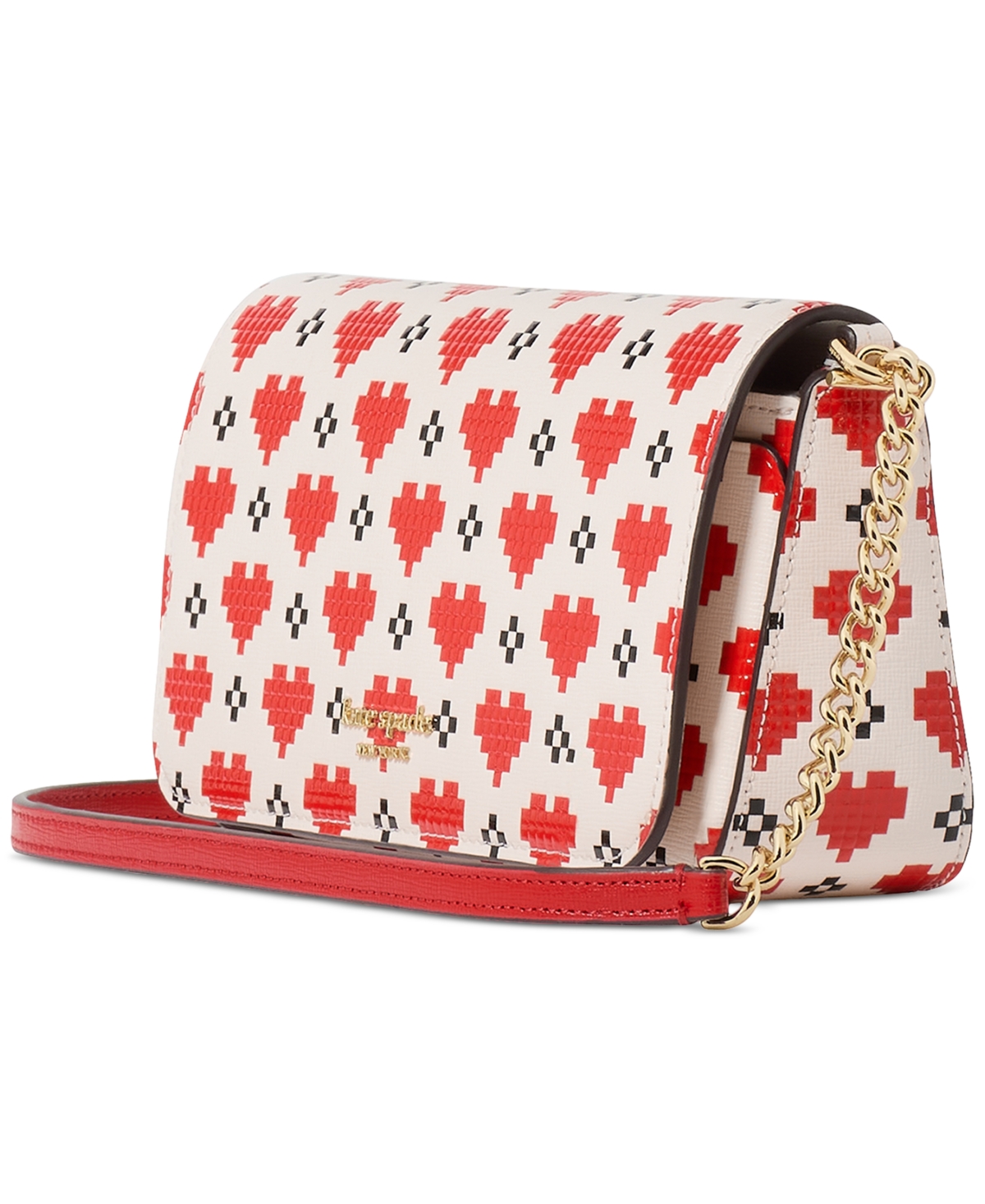 Kate Spade Devin Pixel Heart Embossed Saffiano Leather Small Chain Wallet Crossbody In Cream Multi