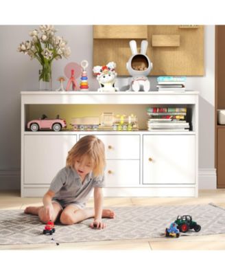 Kids Toy Storage Organizer Wooden Children Bookshelf Storage Chest with Open Shelf