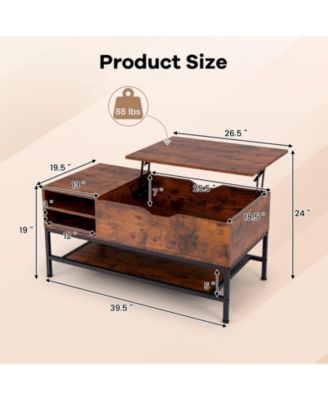 Lift Top Table with Hidden Compartment and Removable Storage Shelf