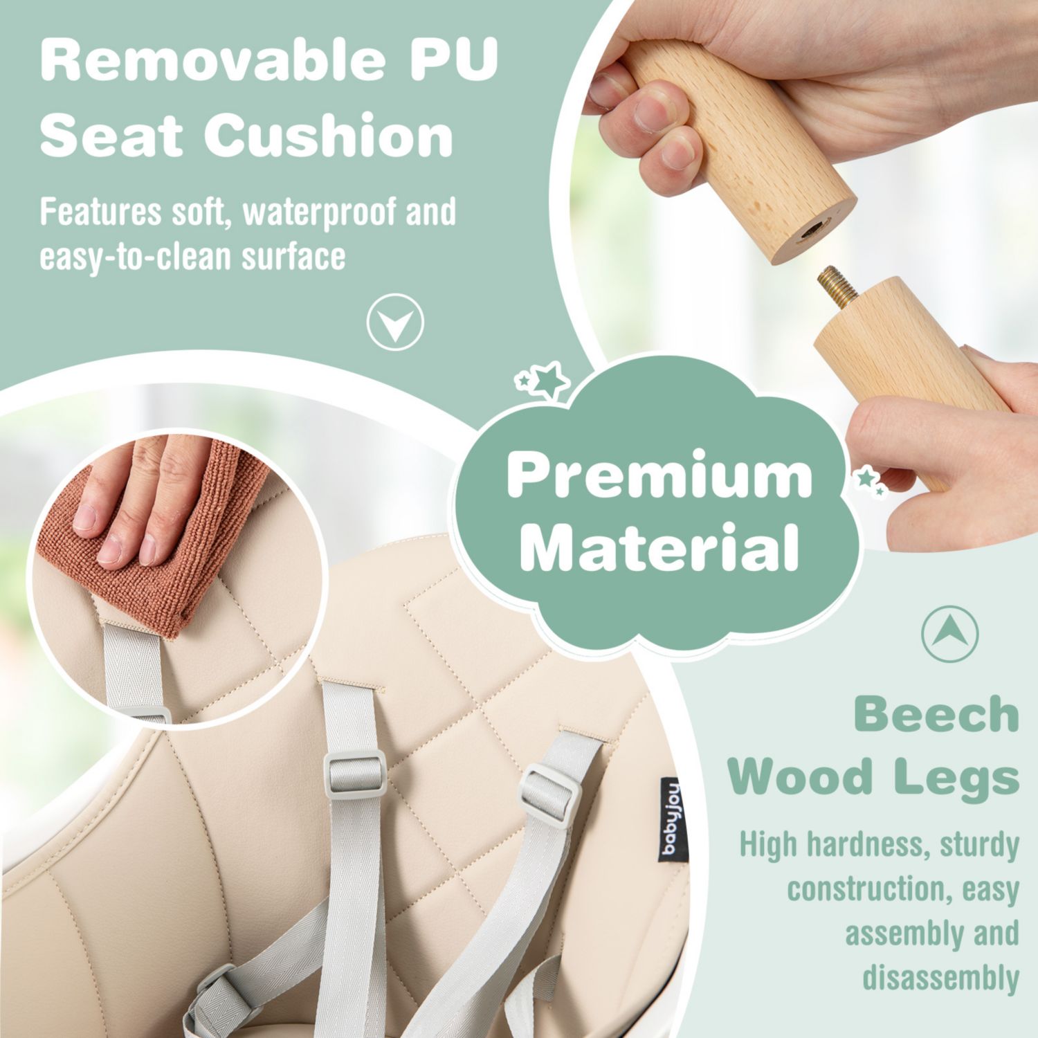 6-in-1 Convertible Baby High Chair with Safety Harness and Removable Tray