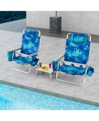 2 Packs 5-Position Outdoor Folding Backpack Beach Table Chair Reclining Chair Set