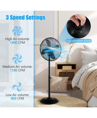 16 Inch Pedestal Standing Fan Oscillating Pedestal Fan with 3 Speeds and Adjustable Height