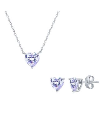 Sterling Silver, Heart Crystal Earring & Necklace Set