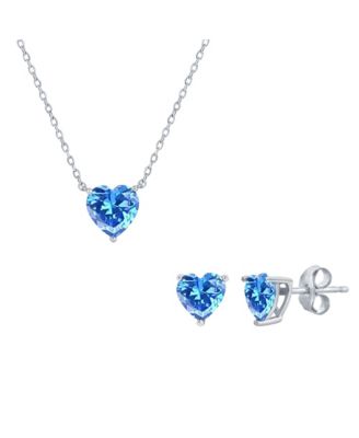 Sterling Silver, Heart Crystal Earring & Necklace Set