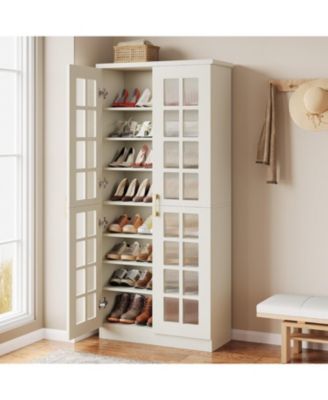 71-Inch Tall Shoe Cabinet with Doors, 8-Tier Shoe Storage Cabinet with Adjustable Shelves, Modern Shoe Organizer Shoe Rack Cabinet