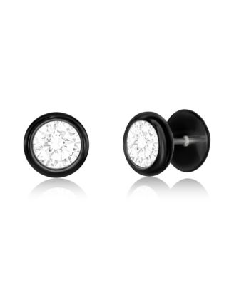 Stainless Steel Bezel-Set CZ Stud Earrings