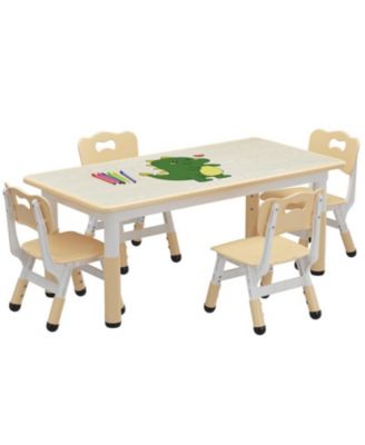 Kids Table and Chair Set, Height Adjustable Toddler Table and 4 Chairs Set for Ages 2-10, Graffiti Desktop, Non-Slip Legs, Arts & Crafts Table, Children Activity Table for Daycare Classroom Home