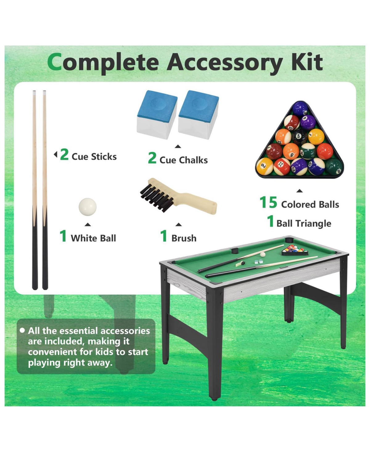 Mini Pool Table, Compact Billiard Game Table w/Balls, Cues & Accessories for Game Room or Living Room