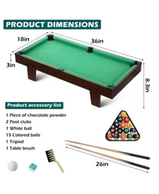 36" Mini Tabletop Pool Table, Compact Billiards Game Set w/Accessories for Family Parties & Game Rooms