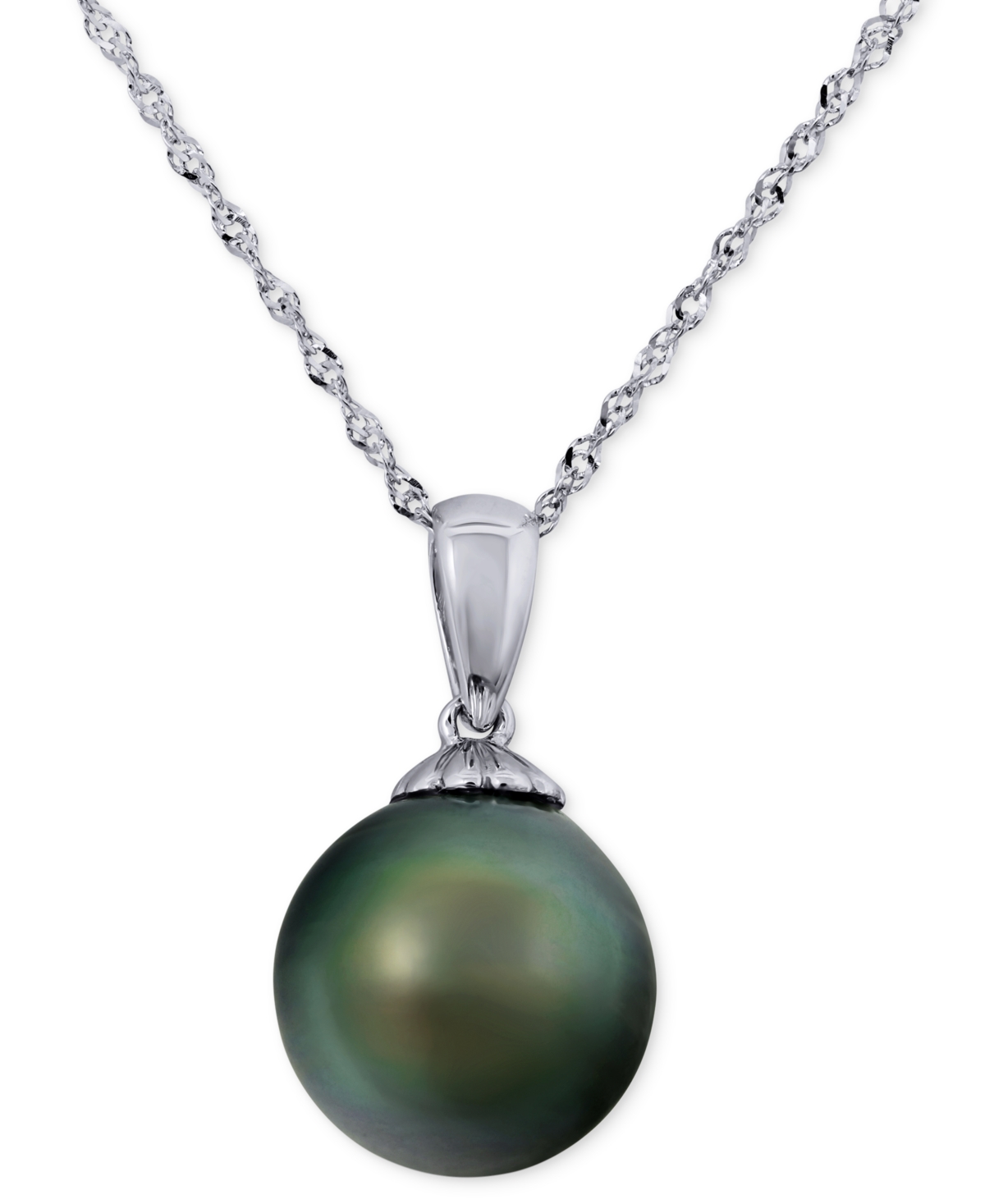 Shop Macy's Cultured Black Peacock Tahitian Pearl (10mm) Pendant Necklace In 14k White Gold, 16" + 2" Extender