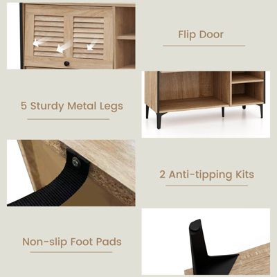 Shoe Storage Cabinet with Flip Doors Adjustable and Removable Shelves for Entryway