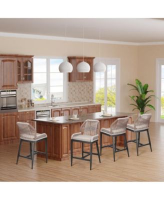 2 Pc Rattan Aluminum Woven Outdoor Use Counter Height Bar Stool Chair