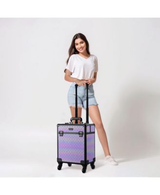 Rolling Makeup Train Case Cosmetic Trolley Organizer Blush ForgetMeNot