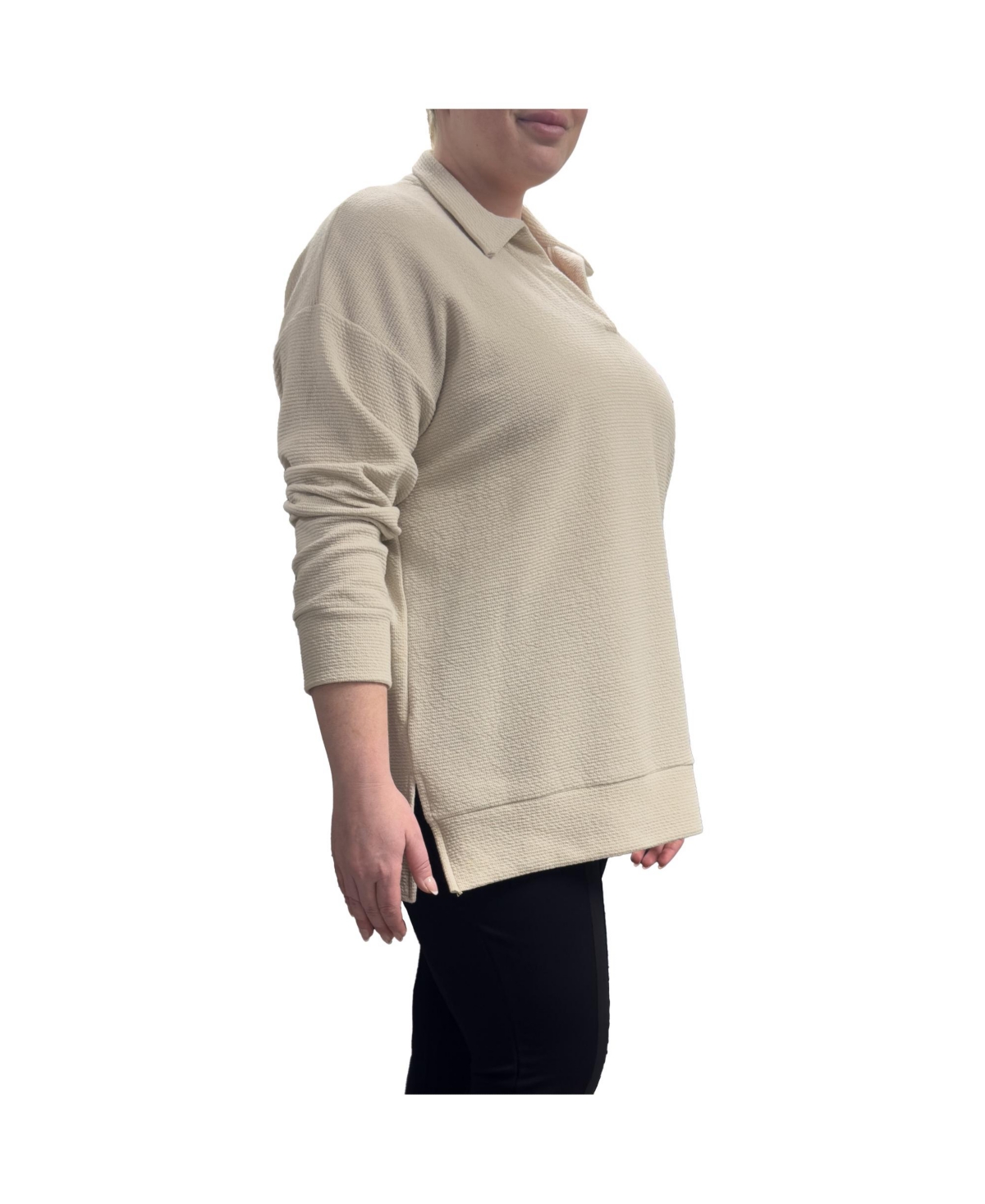 Standards & Practices Plus Size Long Sleeve Johnny-Collar Knit Top