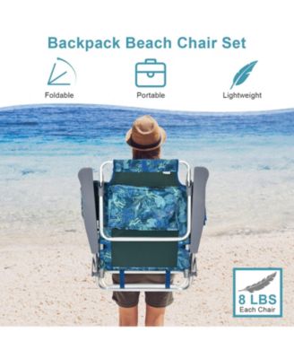 2 Packs 5-Position Outdoor Folding Backpack Beach Table Chair Reclining Chair Set