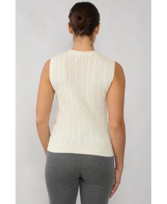Women's 100% Cashmere V Neck Cable-knit Sweater Vest